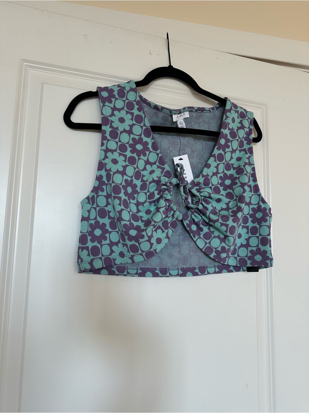 Topshop Mint & Purple Floral Knot-Front Crop Top